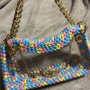 Colorful Woven Chain Strap Handbag